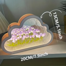 1pc Tulip Flower Sea Night Light, Handmade DIY Creative Giftm Atmosphere Lamp, When The Light Is Turned Off, It Functions As A Mirror, And When The Light Is Turned On, It Becomes A Night Light An Ideal Birthday Gift And Ornament