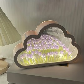 1pc Tulip Flower Sea Night Light, Handmade DIY Creative Giftm Atmosphere Lamp, When The Light Is Turned Off, It Functions As A Mirror, And When The Light Is Turned On, It Becomes A Night Light An Ideal Birthday Gift And Ornament