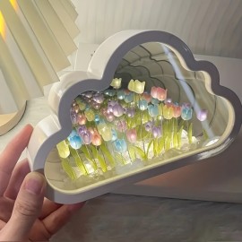 1pc Tulip Flower Sea Night Light, Handmade DIY Creative Giftm Atmosphere Lamp, When The Light Is Turned Off, It Functions As A Mirror, And When The Light Is Turned On, It Becomes A Night Light An Ideal Birthday Gift And Ornament