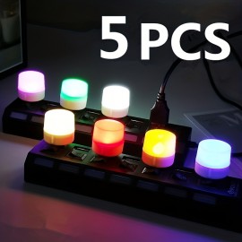 5pcs USB Small Night Light Mini Creative Portable Soft Light Eye Care LED Small Round Light Available For Student Dormitory Bedside Light USB Plug In