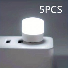 5 PCS USB Small Night Light Mini Creative Portable Soft Light Eye Care LED Small Round Light Available For Student Dormitory Children's Bedside Light USB Plug In