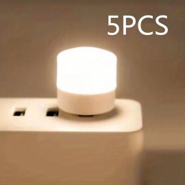 5 PCS USB Small Night Light Mini Creative Portable Soft Light Eye Care LED Small Round Light Available For Student Dormitory Children's Bedside Light USB Plug In