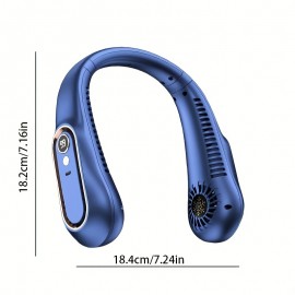 1pc Neck Fan USB Rechargeable Cooling Fan 5 Speed Adjustable Neck Cooler Digital Display Bladeless Neckband Fan, Cool Portable Fan, School Supplies, Perfect Gift For Birthday/Christmas, For Fishing/Camping/Travel