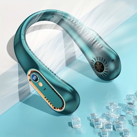 1pc Neck Fan USB Rechargeable Cooling Fan 5 Speed Adjustable Neck Cooler Digital Display Bladeless Neckband Fan, Cool Portable Fan, School Supplies, Perfect Gift For Birthday/Christmas, For Fishing/Camping/Travel