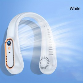 1pc Neck Fan USB Rechargeable Cooling Fan 5 Speed Adjustable Neck Cooler Digital Display Bladeless Neckband Fan, Cool Portable Fan, School Supplies, Perfect Gift For Birthday/Christmas, For Fishing/Camping/Travel