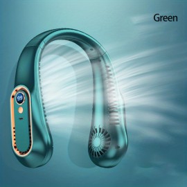 1pc Neck Fan USB Rechargeable Cooling Fan 5 Speed Adjustable Neck Cooler Digital Display Bladeless Neckband Fan, Cool Portable Fan, School Supplies, Perfect Gift For Birthday/Christmas, For Fishing/Camping/Travel