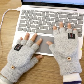 Unisex USB Heating Gloves Knitted Hand Half Heated Fingerless + Clamshell Heating Heater With Buttons Washable Design Gloves Winter Hand Warm, Without Battery