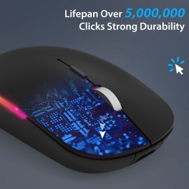WisFox 2.4G Rechargeable Silent Wireless BT Mouse - RGB LED Ergonomic Mouse with 3 Modes (BT5.0/3.0+USB) - Perfect for Laptop, Desktop, Windows, Mac, IPad
