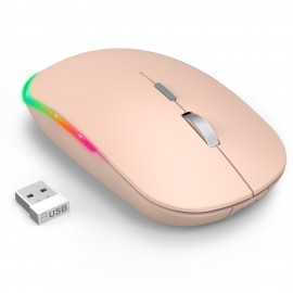 WisFox 2.4G Rechargeable Silent Wireless BT Mouse - RGB LED Ergonomic Mouse with 3 Modes (BT5.0/3.0+USB) - Perfect for Laptop, Desktop, Windows, Mac, IPad