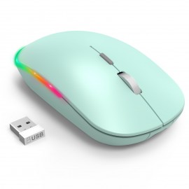 WisFox 2.4G Rechargeable Silent Wireless BT Mouse - RGB LED Ergonomic Mouse with 3 Modes (BT5.0/3.0+USB) - Perfect for Laptop, Desktop, Windows, Mac, IPad