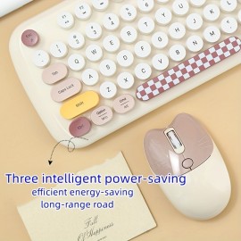 1 Set Cartoon Cute Wireless Keyboard & Mouse For Girls Office Computer High-looking Retro