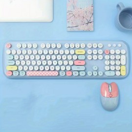 1 Set Cartoon Cute Wireless Keyboard & Mouse For Girls Office Computer High-looking Retro