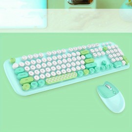 1 Set Cartoon Cute Wireless Keyboard & Mouse For Girls Office Computer High-looking Retro
