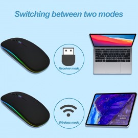 Dual Mode Wireless Mouse Mute Office Colorful RGB Backlight Battery Model Wireless Mouse Suitable For Ipad Mobile Phone Tablet